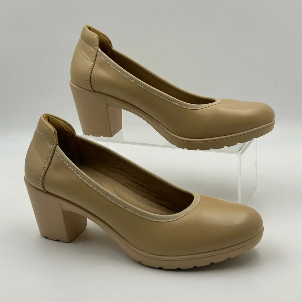 Dream Pairs Pumps Womens 8.5 Nude Beige Block Heel Lug Sole Office Professional